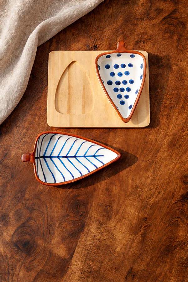 Blue Fern Leaf Platter Set (Set of 3) - Image 3