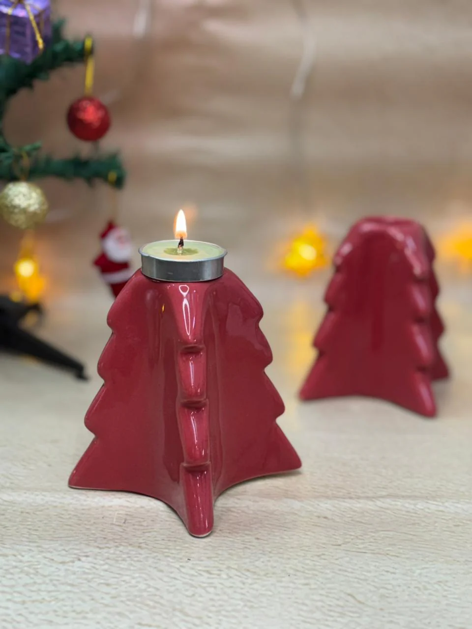 Cozy Pine Tree Tealight Stand-Red - Image 3