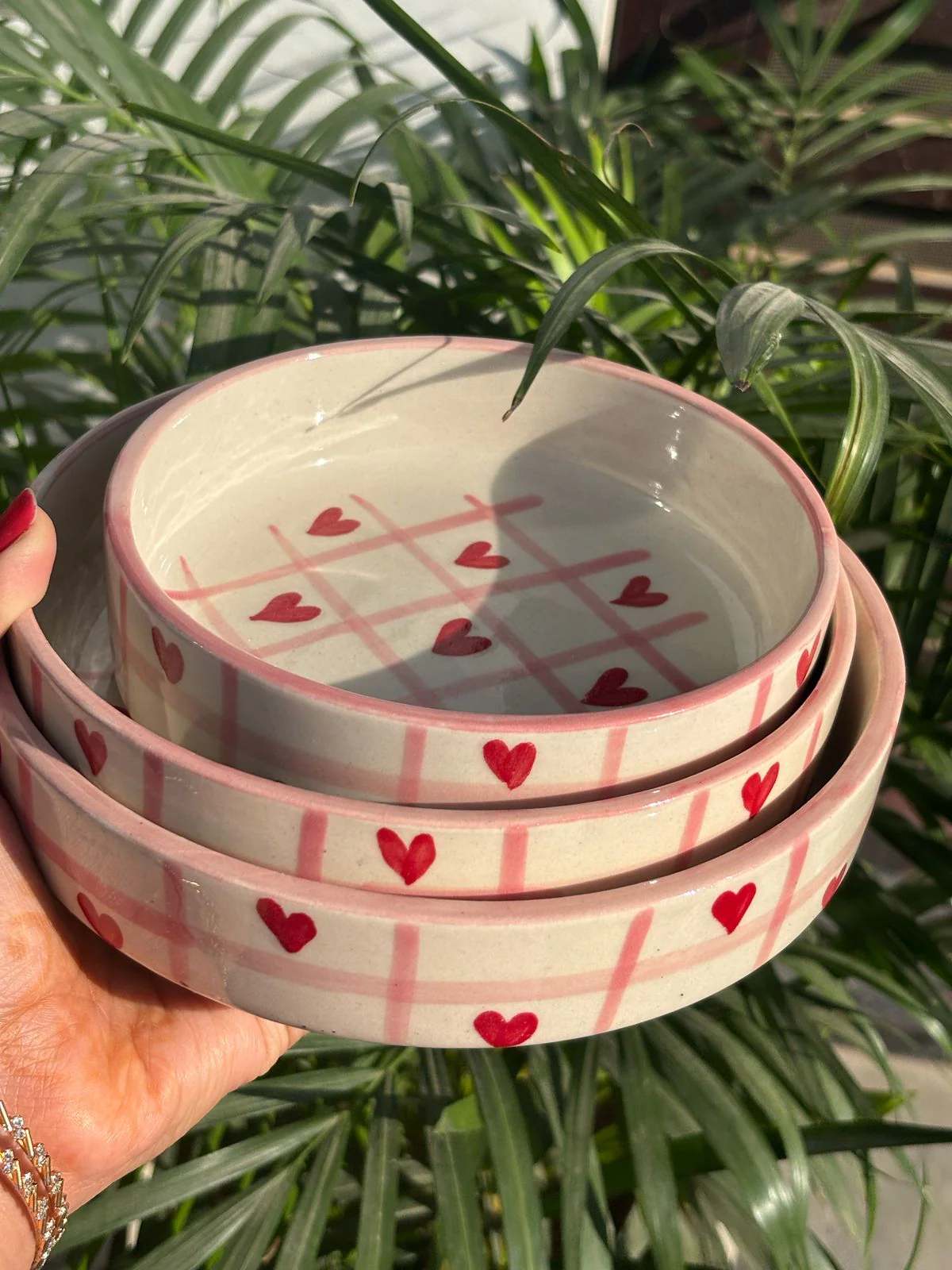 Crimson Check Heart Serving/Salad Bowl Set (Set of 3) - Image 2
