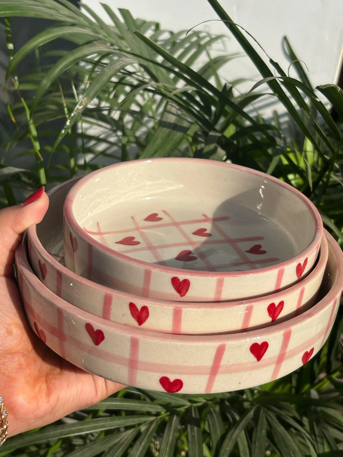 Crimson Check Heart Serving/Salad Bowl Set (Set of 3) - Image 3