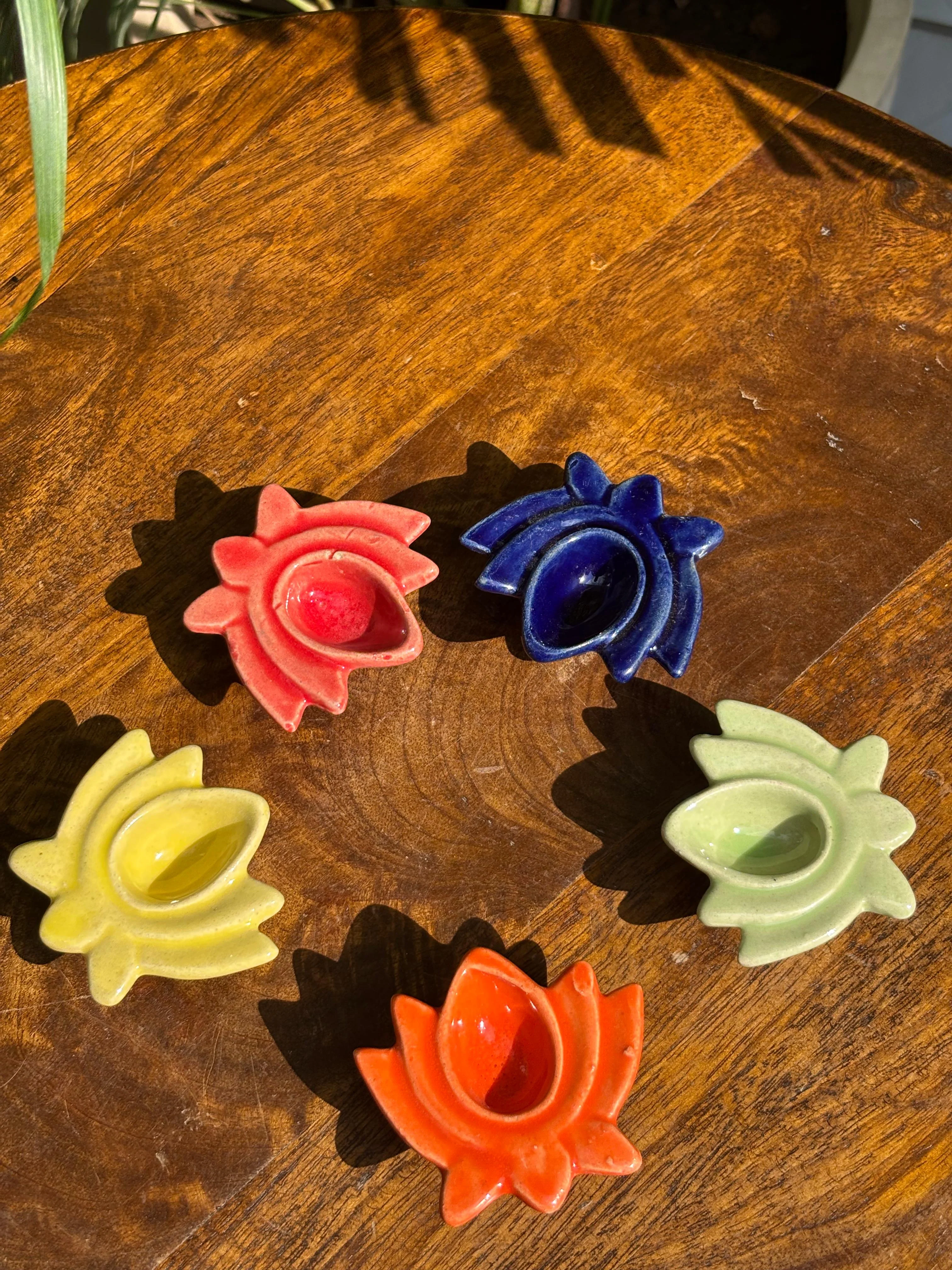 Divine Lotus Diya Set (Set of 5 Assorted Colors) - Image 3