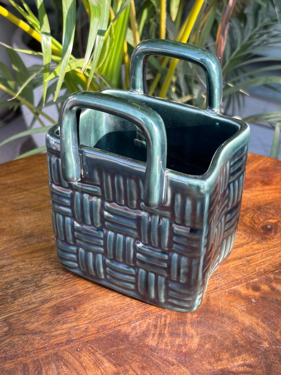Green Woven Grace Basket Cutlery Holder/Vase - Image 3