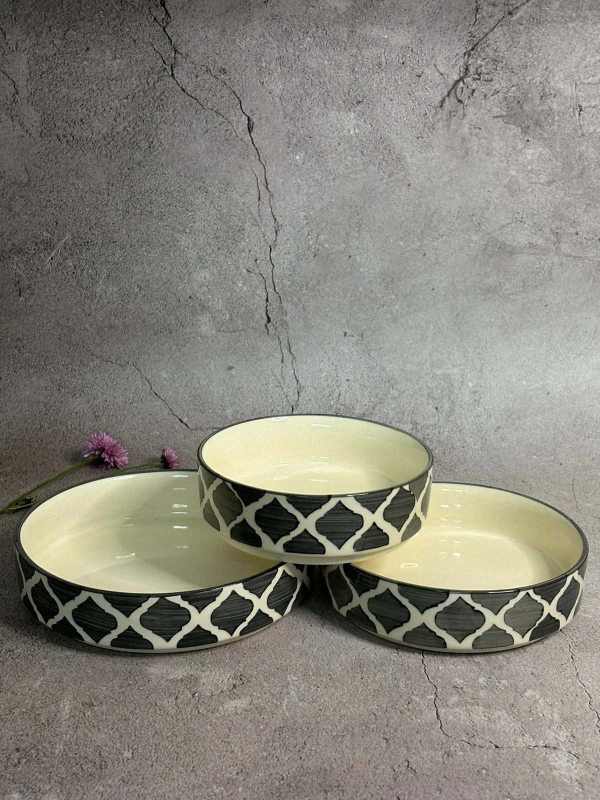 Grey Moroccan Pattern Serving Bowl Set (Set of 3) - Image 3