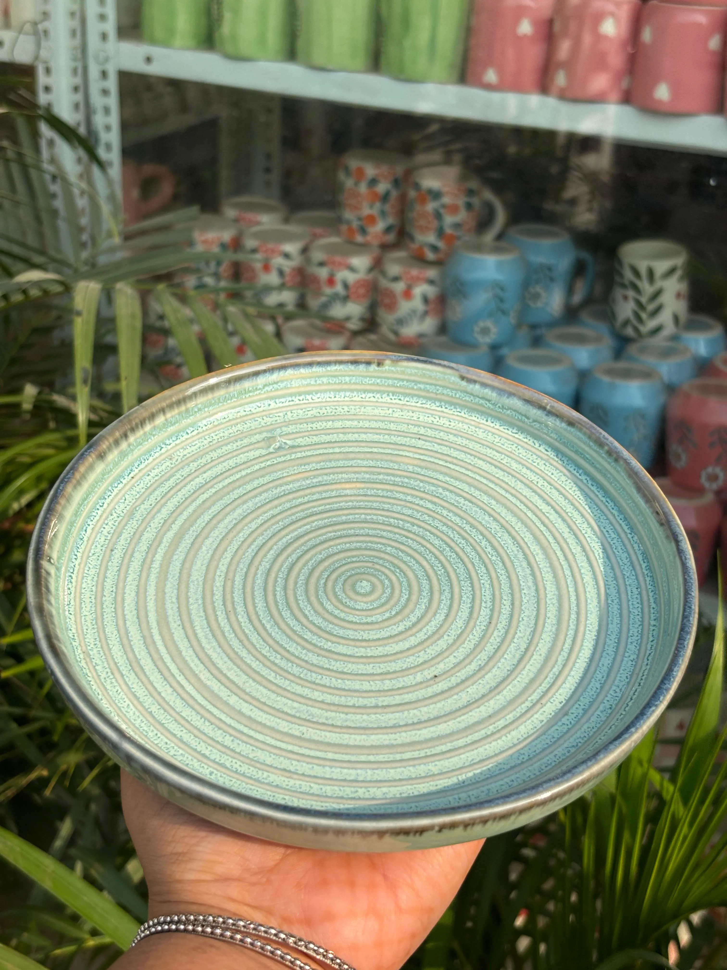 Mint Green Glaze-Lines Snack Plate/Platter - Image 2