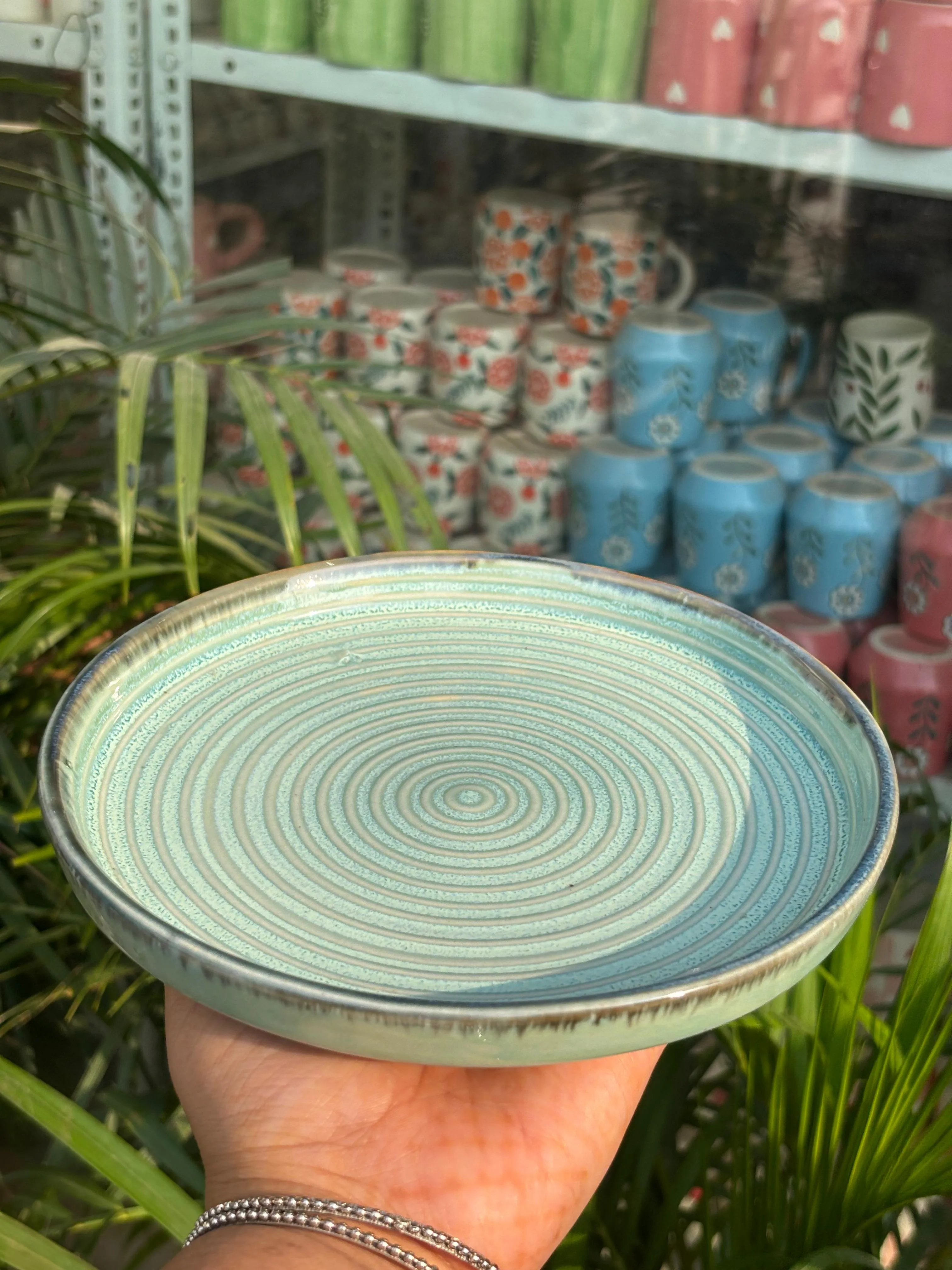 Mint Green Glaze-Lines Snack Plate/Platter - Image 3