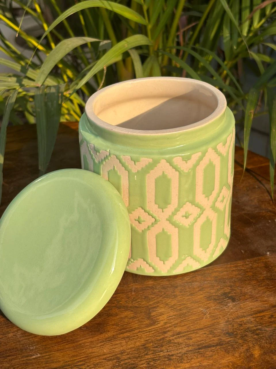 Mint Ikat Storage Jar - Image 2