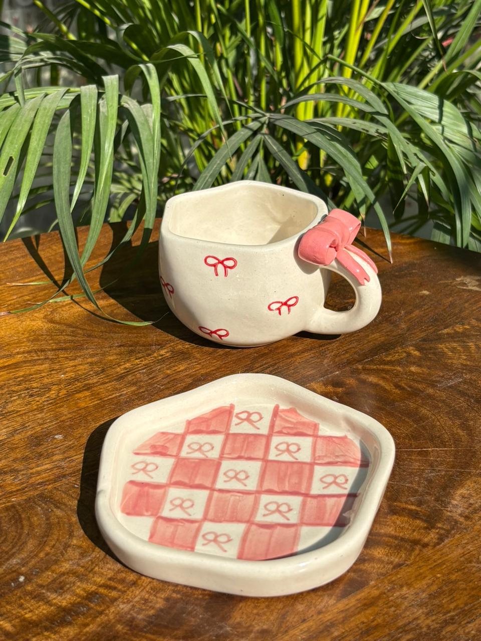 Pink Bow Coffee Mug & Saucer Set
