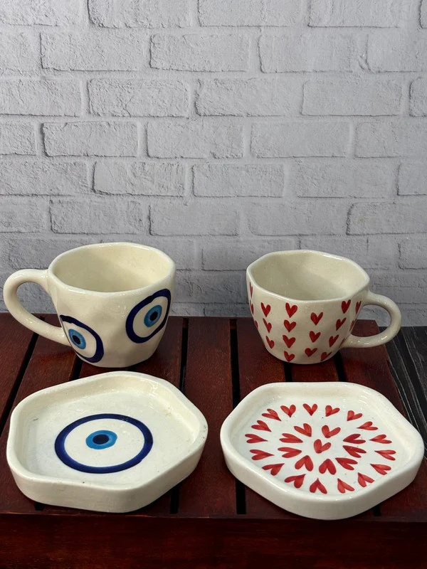Red Heart & Evil Eye Coffee Mug Saucer Combo - Image 2