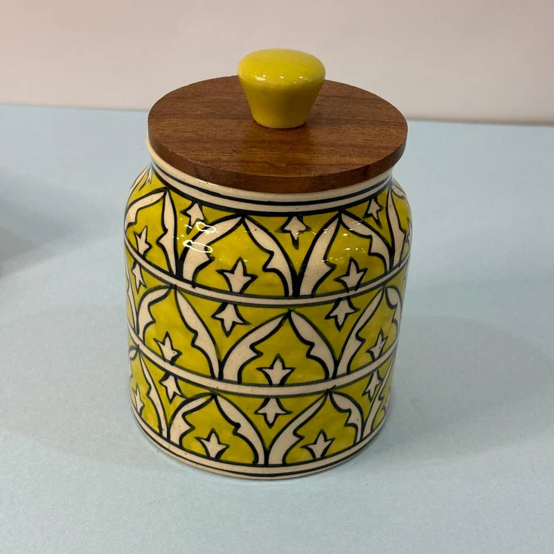 Yellow Multi Floral Medium Size Air-tight Jar - Image 2