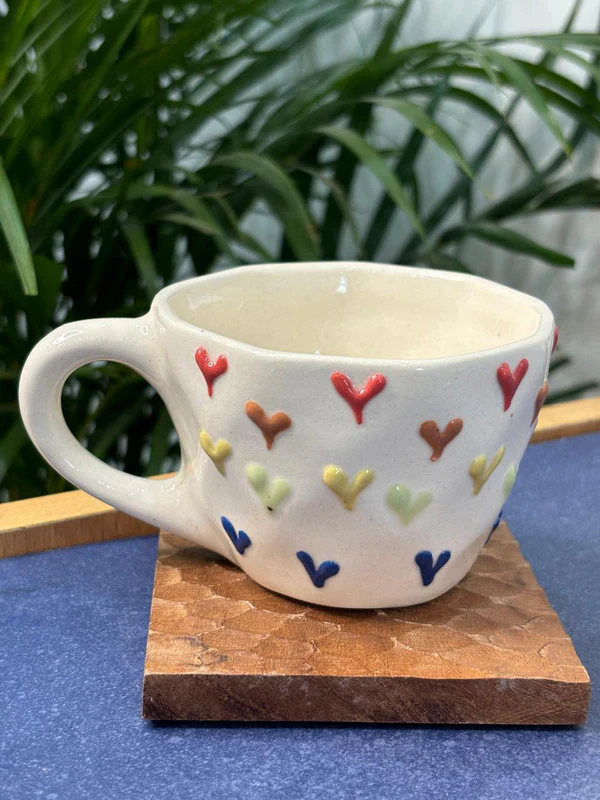 Colorful 3D Heart Coffee Mug with Saucer - Image 2