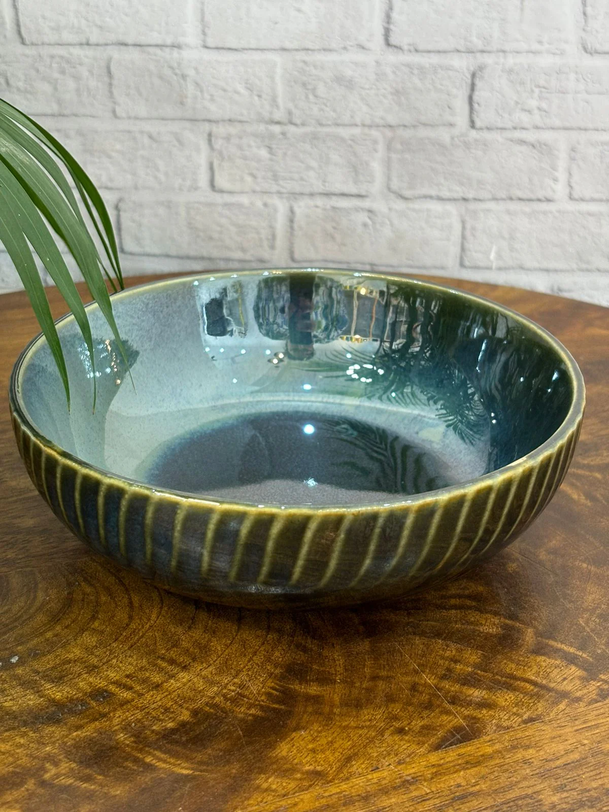 Olive Green with Lines Glaze Dinner Set (Set of 7) - Image 6