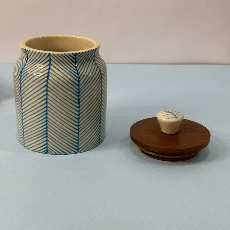 Mint Green Lines Pattern Air-tight Jar - Image 4