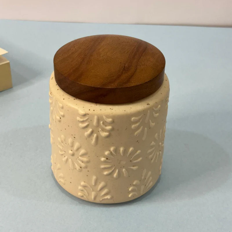 White Embossed Floral Air-tight Jar - Image 2