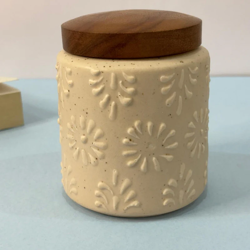 White Embossed Floral Air-tight Jar - Image 3