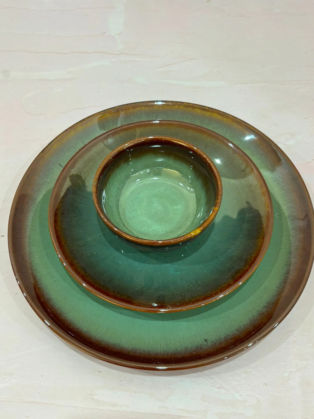 Brown Green Glaze Dinner Set (Set of 6) - Image 3