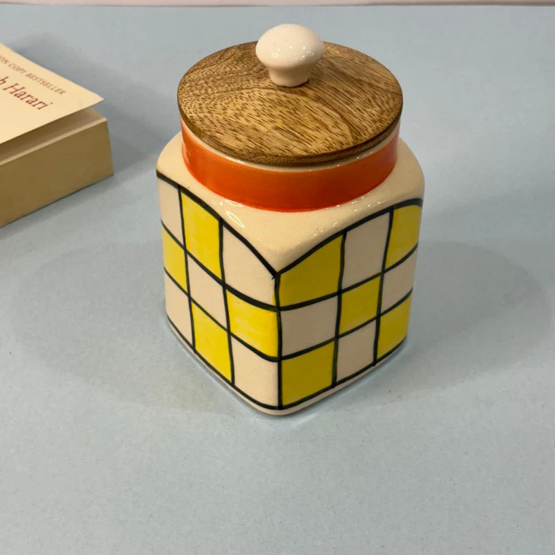 Yellow White Checkered Air-tight Jar - Image 4