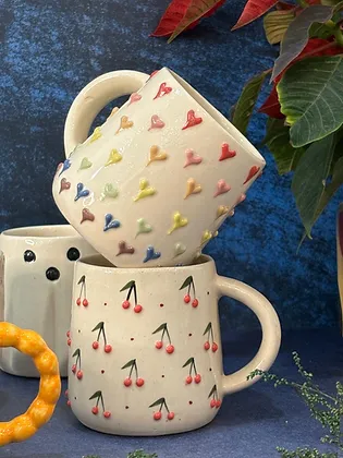 3D Cherry & Colorful Heart Coffee Mug Combo set of 2 - Image 4