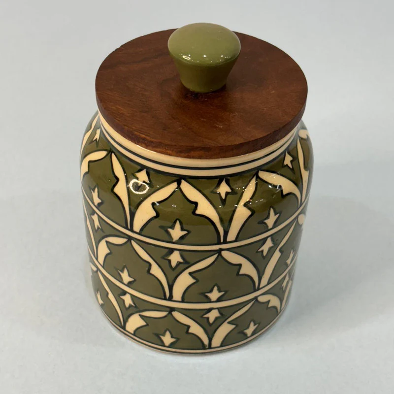 Green Multi Floral Medium Size Air-tight Jar - Image 3