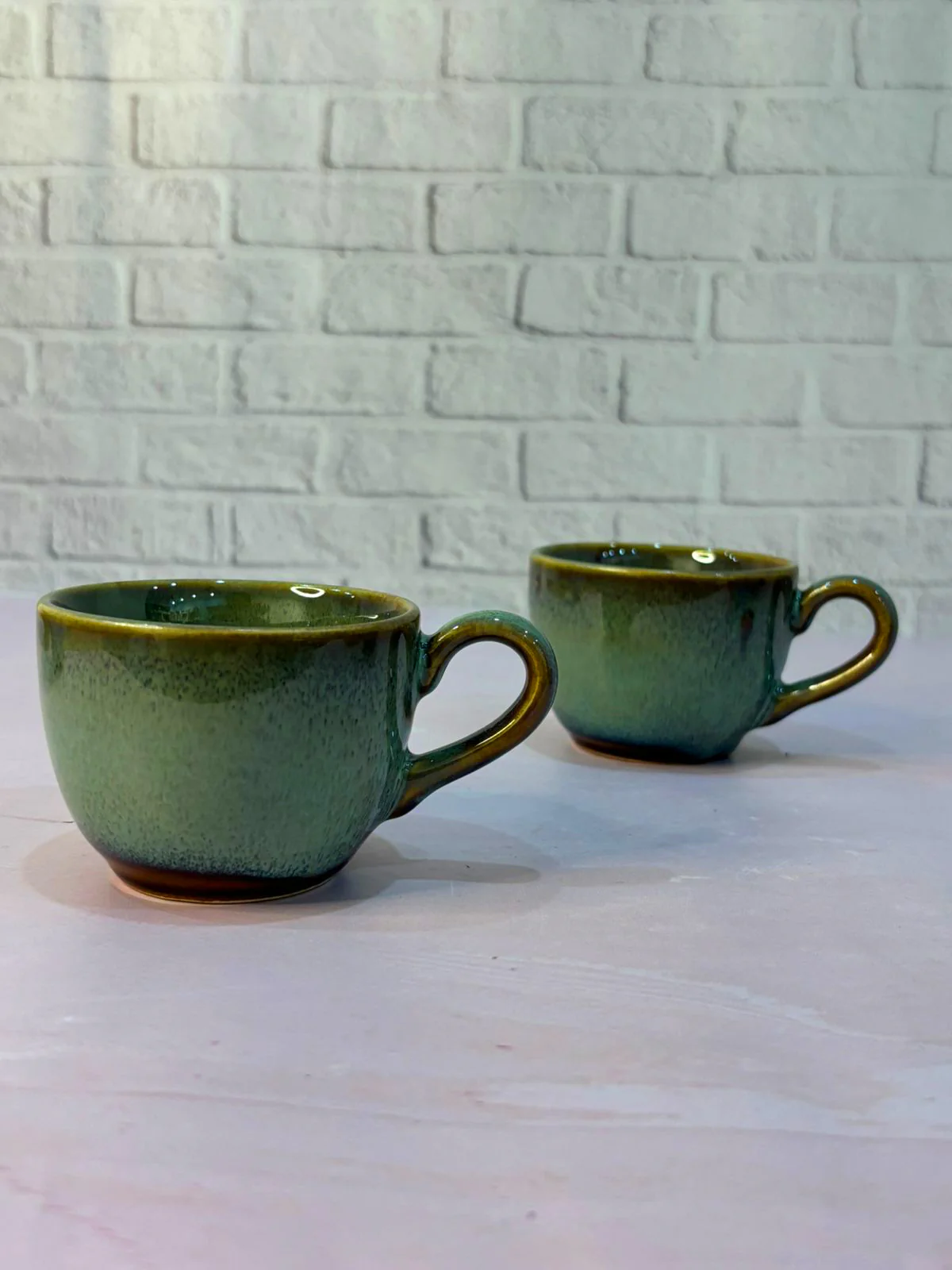 Brown-Green Glaze Tea Cups (Set of 2) - Image 2