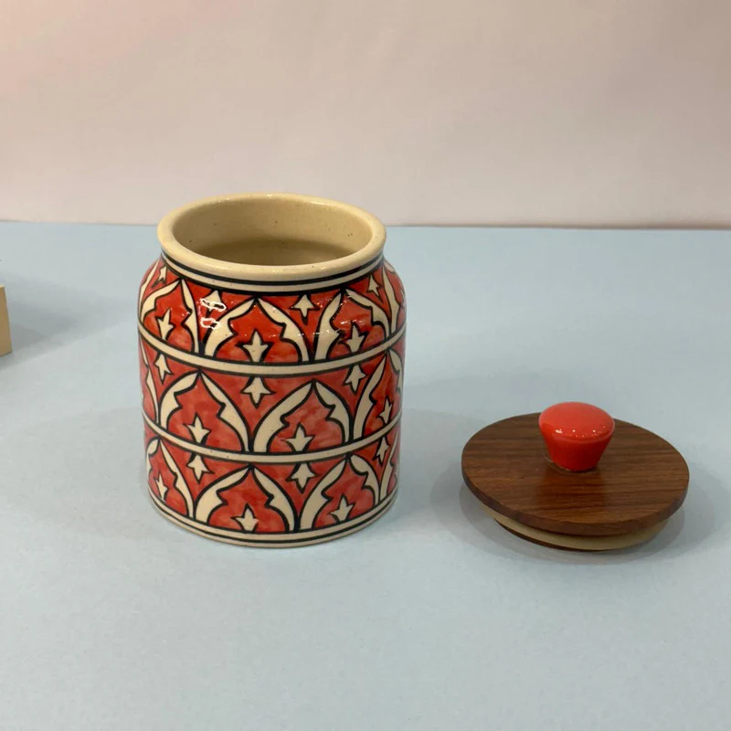 Red Multi Floral Medium Size Air-tight Jar - Image 3