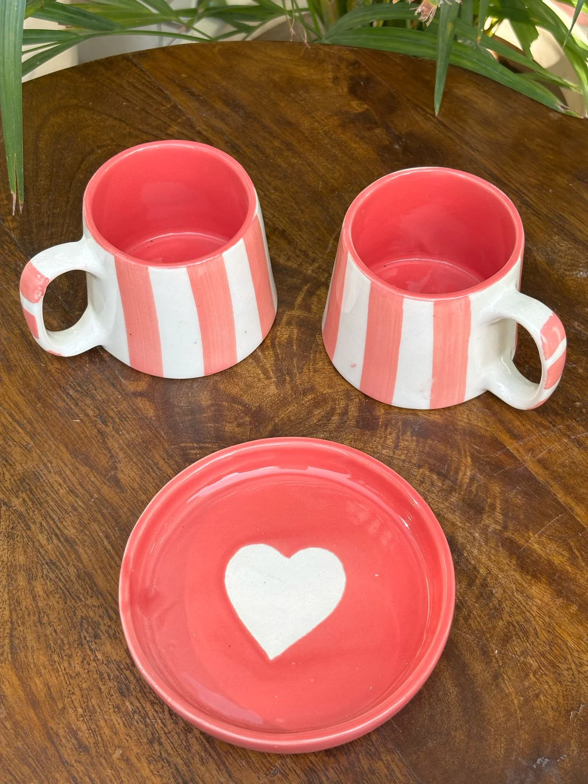 Pink Line Cups & Pink Snack Plate Combo (Set of 3) - Image 3