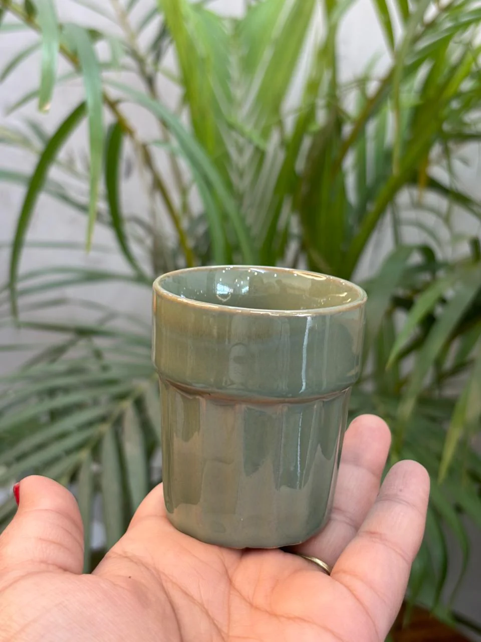 Sage Green Glaze Cutting Tea Cup/Kulhad (Set of 2) - Image 2